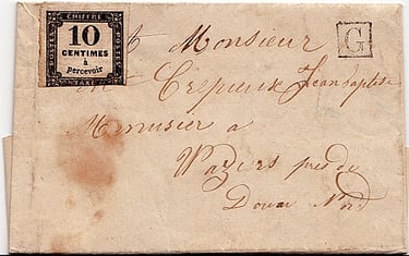 1862: Lettre écrite dans le hameau de Frais-Marais et destinée à la commune rurale de WAZIERS.
