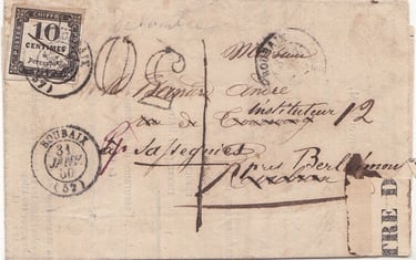 1860: Lettre en port dû postée à ROUBAIX pour ROUBAIX.