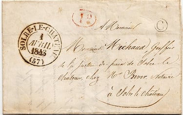 Letter posted in the village of AIBES (letter-stamp C) to SOLRE LE CHATEAU.