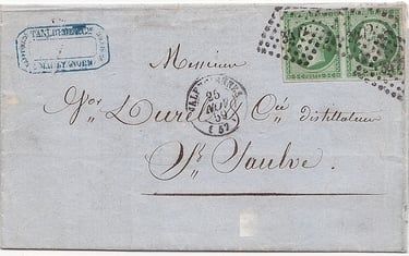 1859: Brief von VALENCIENNES nach ST. SAULVE, frankiert mit 10 Centimes.
