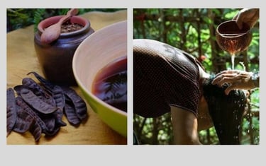Vietnamese woman washing her hair with bo ket for stronger, healthier vietnamese hair