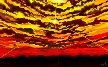 landscape painting  of sun rise made using photoshop