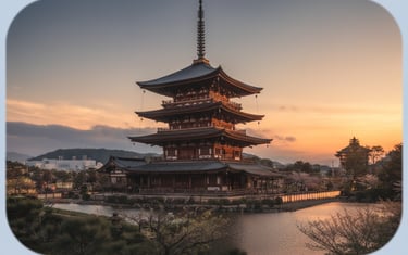 Beautiful sunset over a traditional Japanese pagoda in Kyoto.