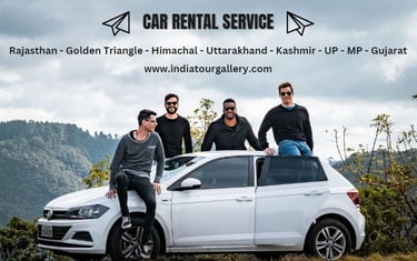 a group of men standing around a car