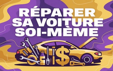 "Réparer sa voiture soi-même" par dessus une voiture et des outils