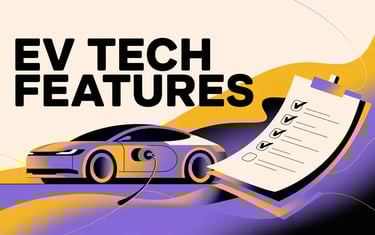 EV Tech Features written on top of an Electric Car Charging