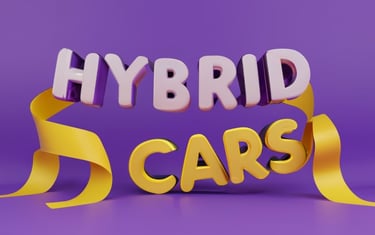 a yellow ribbon tied a sign that says: "hybrid cars""