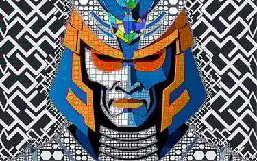 Samurai digital mosaic artwork by Philip Preston.