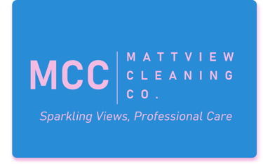 Blue rectangular logo for window cleaning company MattView Cleaning Co.