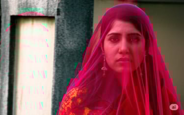 a woman in a red veiled