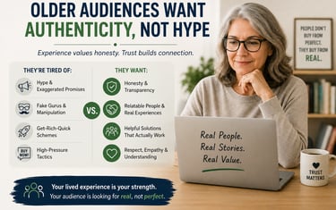 Older online audience valuing trust, authenticity, and honest digital marketing
