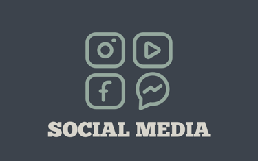 Social media image with social media icons in green with white lettering and a gray background