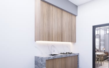 Interior dapur rumah Andara Maharupa Village dengan desain minimalis