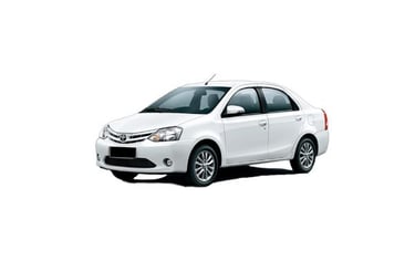 a white Toyota Etios car parked on a white background