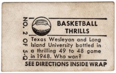 1948 Topps Magic Photos No. 2 of 5-Q St. Louis Univesity Basketball Card Reverse