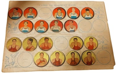 1949 bicicleta figuritas camp de basquet-ball antigua