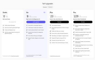 Übersicht der ChatGPT Tarife: Vergleich von Gratis, Go, Plus und Pro Versionen mit Preisen