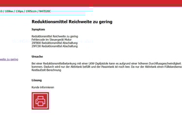 Bei einer Reduktionsmittelbetankung mit einer LKW-Zapfpistole kann es aufgrund einer höheren Durchflussgeschwindigkeit zu ein