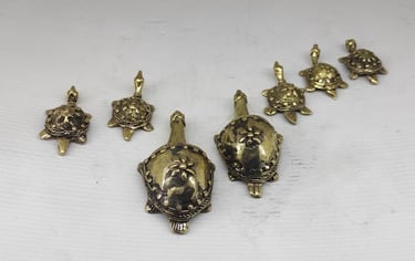 "Handcrafted Brass Turtle Family Decor–Two Big Turtles with Small Ones–Back Side View-for global buyers"