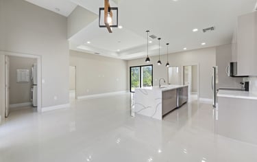 Open view of living room and kitchen