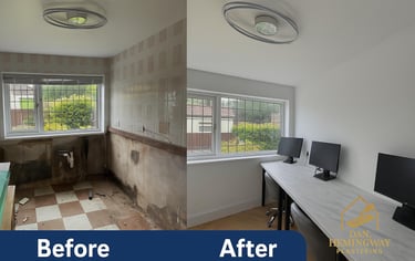 Before and after plastering of office in Wirra