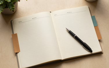 Structured journal with labeled sections and colored dividers for Progoff Intensive Journal Method