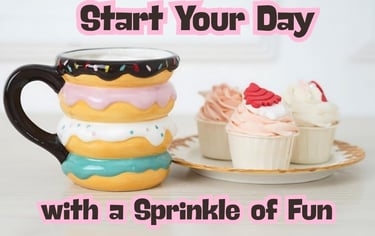 Colorful 3D donut coffee mug with sprinkles design, perfect for coffee lovers and fun home décor.