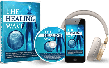 The Healing Wave brainwave entrainment program with headphones, smartphone, and CD.