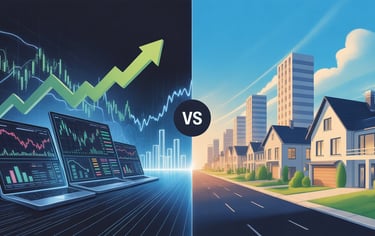 Money and wealth building comparison: stocks vs real estate, investment strategies, passive income,