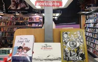 Les contes du bâton exposé en librairie