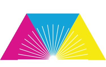 a triangle shaped triangle with a sunburstack and a rainbow - colored triangle