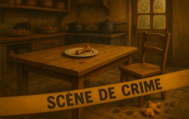 Image extraite de l'enquête de jeu, une table avec un indice du jeu de piste