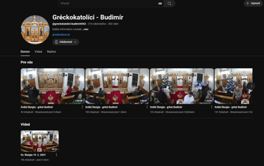 Screenshot YouTube kanála na sledovanie živých prenosov bohoslužieb Gréckokatolíckej farnosti Košice