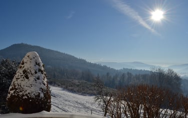Vue sur la vallée enneigée