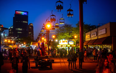 View of the Summerfest grounds at night.