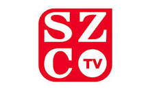 a red and white logo for the sz tv