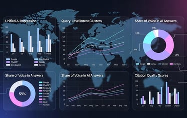 Modern SEO analytics concept showing multiple AI search platforms and citation tracking