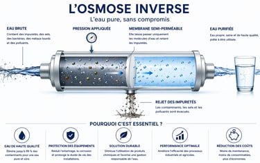 Schéma de fonctionnement osmose inverse - membrane semi-perméable filtration eau purifiée Maroc