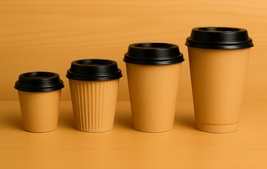 Biodegradable paper cups with lids, sustainable hot and cold beverage solutions.