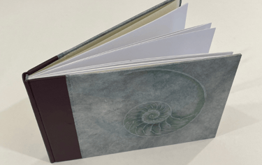 Journal with leather spine and shell design cover