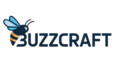 A logo of a bee with the word buzzcraft on it.