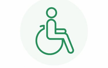 Green handicap accessibility icon showing a person in a wheelchair for medical and disability services.