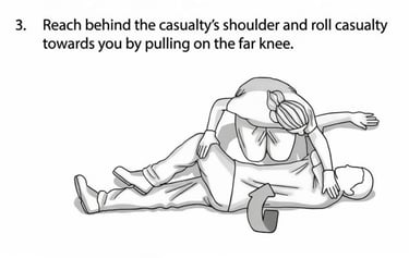 person reaching behind the persons shoulder and rolling towards other person on far the knee