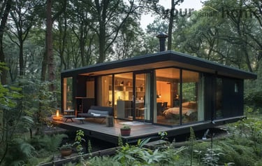 container cabin in the forest