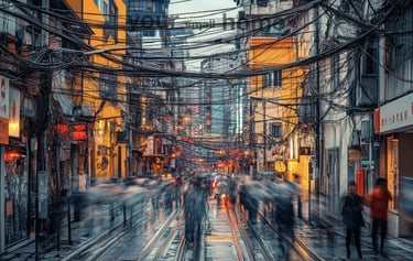 thousands of cables on a busy street