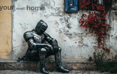 suit of armour by a house