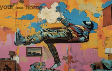man floating in a room