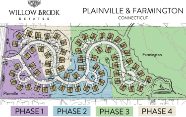 Image showing the layout of the Willow Brook community broken down by the four construction phases.