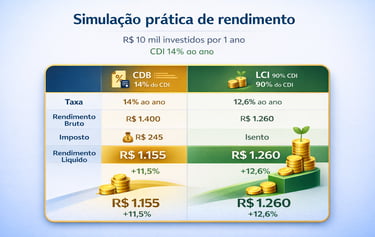 Comparação entre CDB e LCI com foco em tributação e rentabilidade