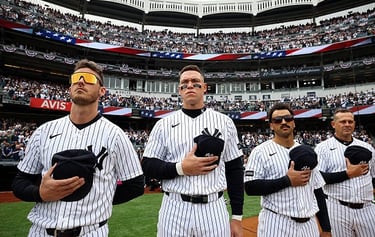 Bellinger, Judge, Grisham, Boone (left to right) during the Yankees home opener (April 3, 2026)